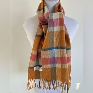 ROYAL ROSSI Cashmere Plaid Oblong Winter Scarf Fringe Soft Cozy Quiet Luxury